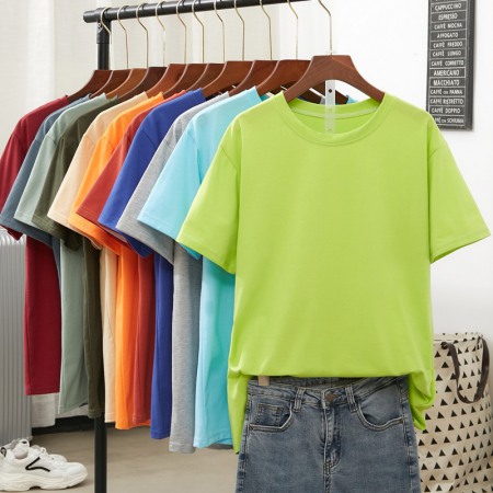 Summer Round Neck Short-Sleeved T-Shirt Couple Loose Version Solid Color Combed Cotton